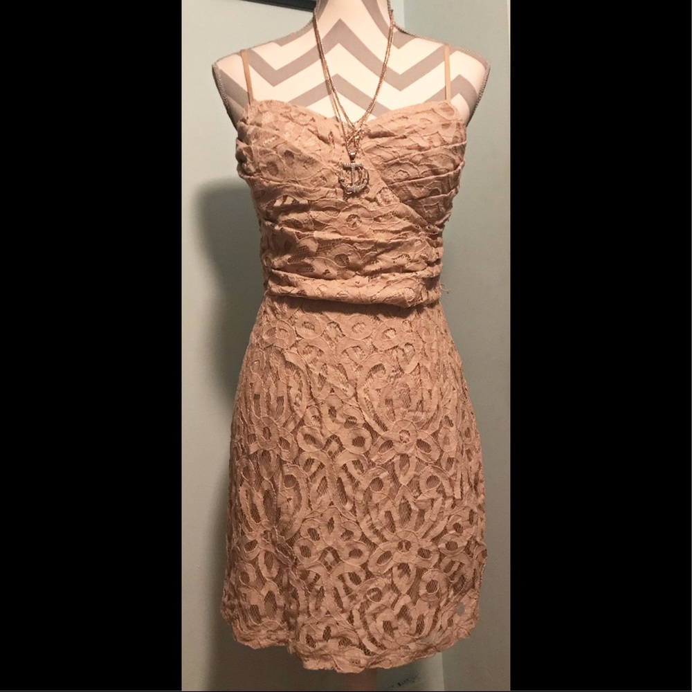 Nude lace sexy ruched waist dress size large